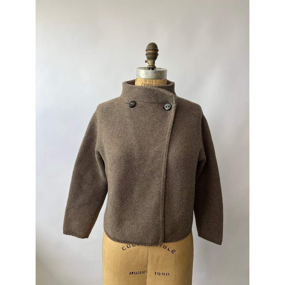 Max Mara Cashmere Wool Knit Asymmetric Button Jacket Brown XL 13461523070